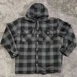 NWOT Dickies Black and Gray Plaid Hooded Jacket 2XL